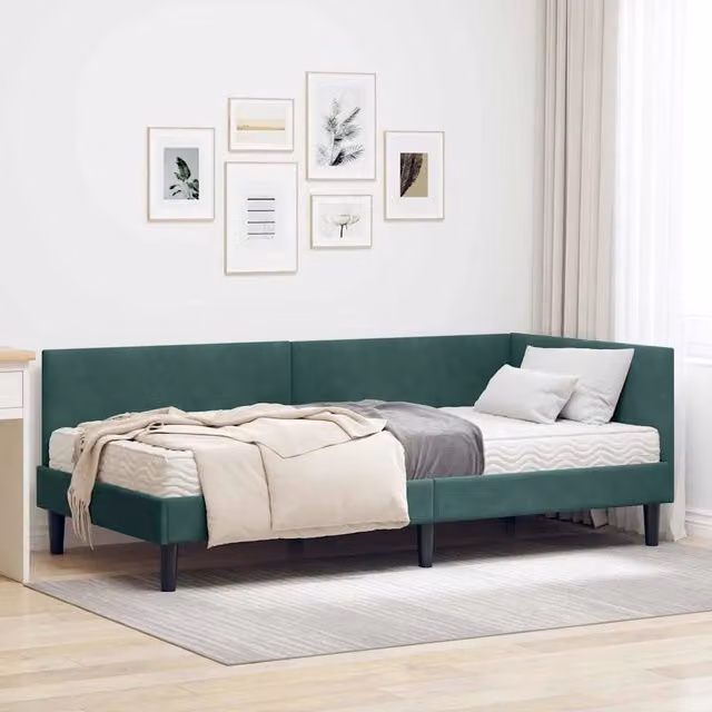 Struttura Letto Angolare con Materasso 2 pz Verde Scuro 3393760