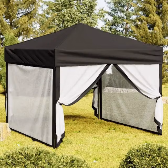 Tenda per feste pieghevole con pareti laterali vidaXL in poliestere e acciaio, colore nero, L/P/H: 3 x 3 x 2,45 m