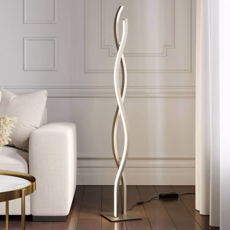Lampada da terra a LED Mairia Lucande, dimmerabile, Alluminio / Grigio / Zincato, Soggiorno / Sala da pranzo, Alluminio, Moderno, Lampada LED da terra