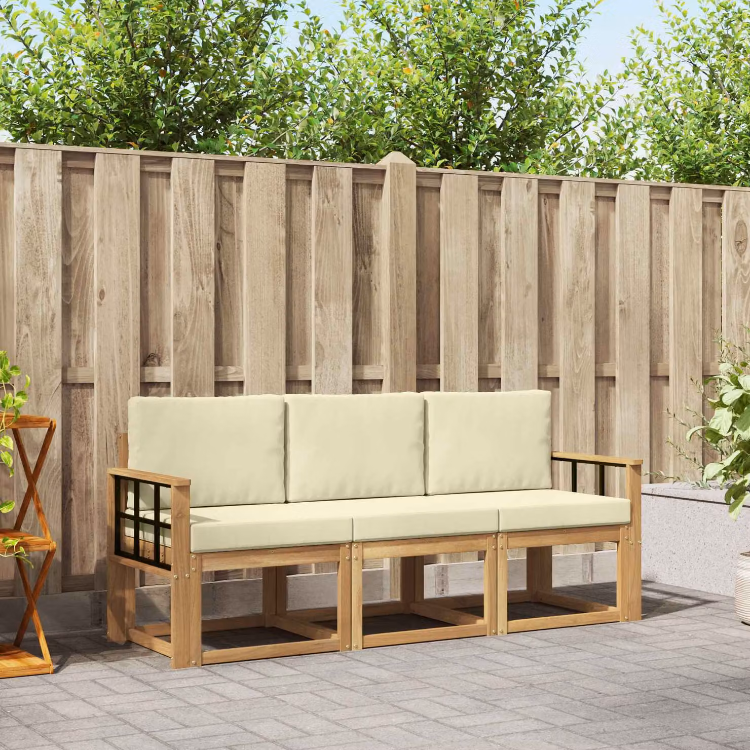 Set di divani da esterno vidaXL in legno di acacia marrone e beige con cuscini inclusi