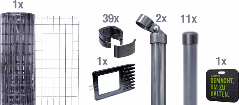 Alberts 693671 Fix-Clip Pro come set completo di recinzione, per la posa nel calcestruzzo con cuscino a ginocchio, antracite, altezza 153 cm, lunghezza 25 m
