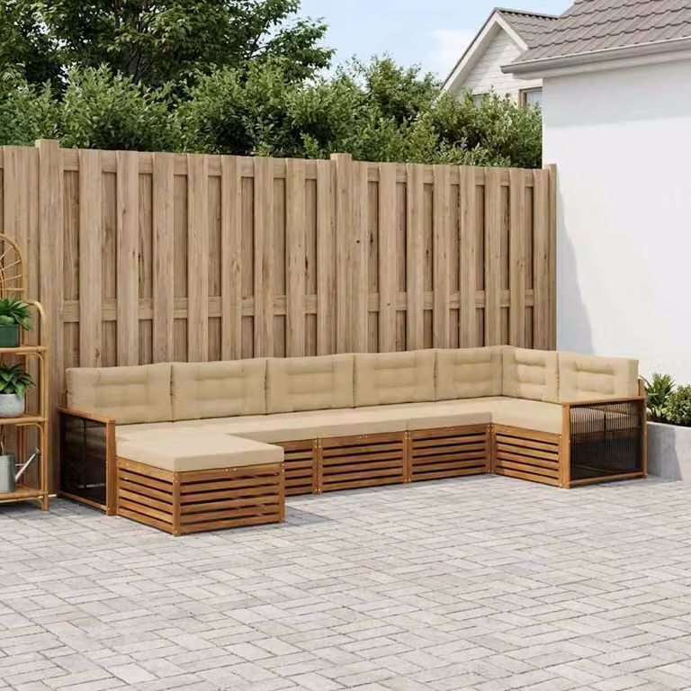 Set di divani da esterno vidaXL in legno di acacia, 7 pezzi, colore beige e marrone