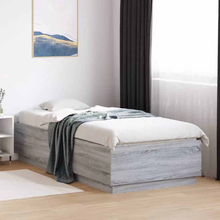 vidaXL Giroletto Moderno in Legno Multistrato Grigio con Luci LED e Porta USB L/P: 100 x 200 cm