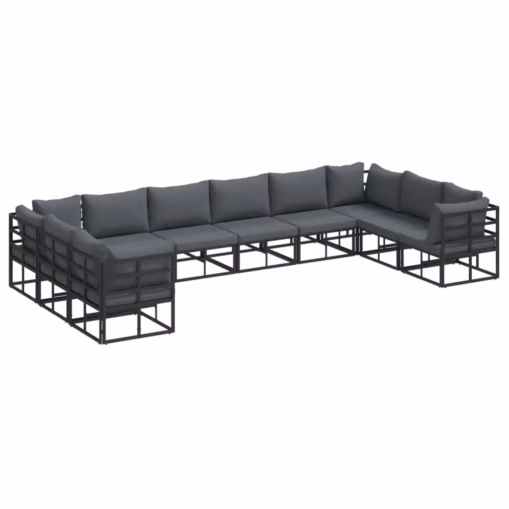 Set Divano da Giardino a L vidaXL in Alluminio Verniciato Nero con Cuscini e Rivestimenti Rimovibili – 2
