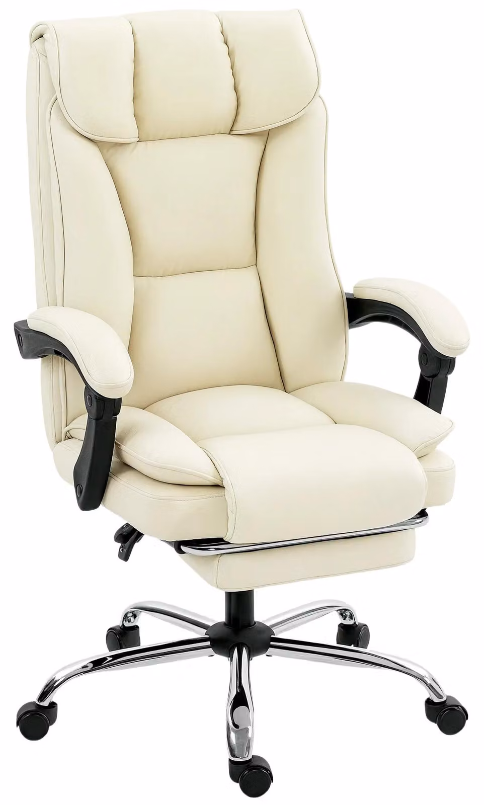 Sedia da ufficio - Sedia ergonomica per scrivania - Schienale regolabile - Poggiapiedi - Regolabile in altezza - Girevole - Rivestita in ecopelle - Colore beige
