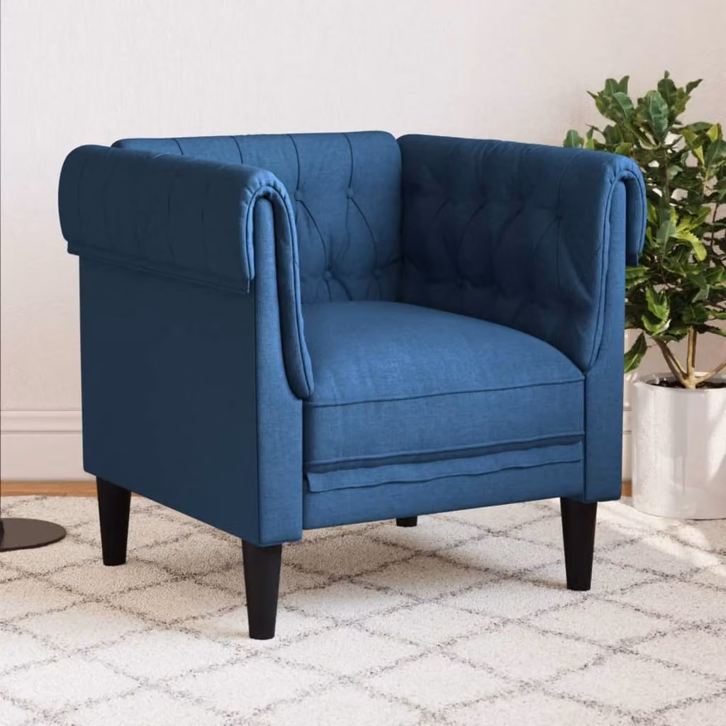 Maison Exclusive - Poltrona Chesterfield, colore blu, rivestita in tessuto