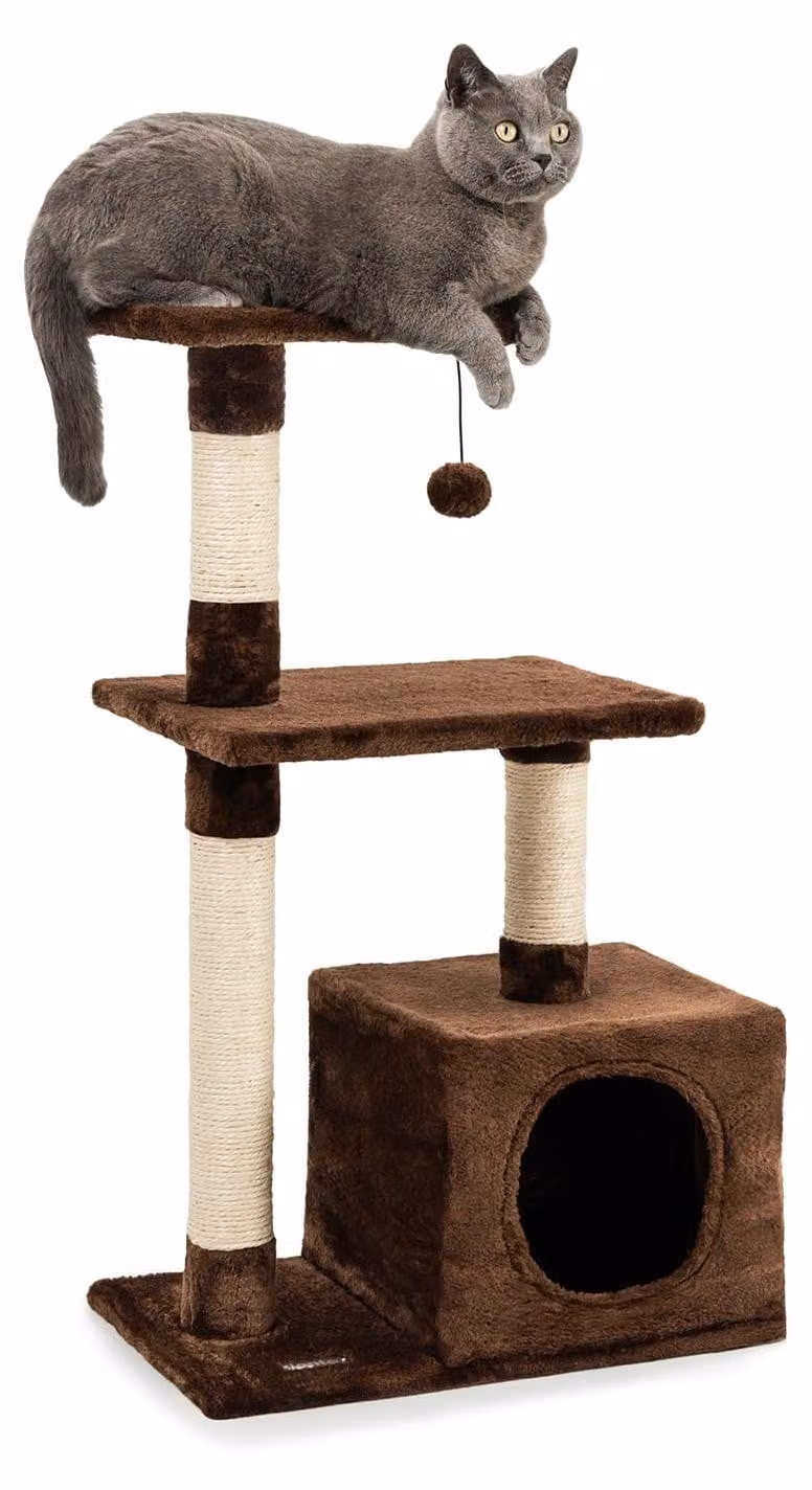 Albero per gatti Kratzbaum, altezza 85 cm, con rifugio e pallina di peluche, colore marrone