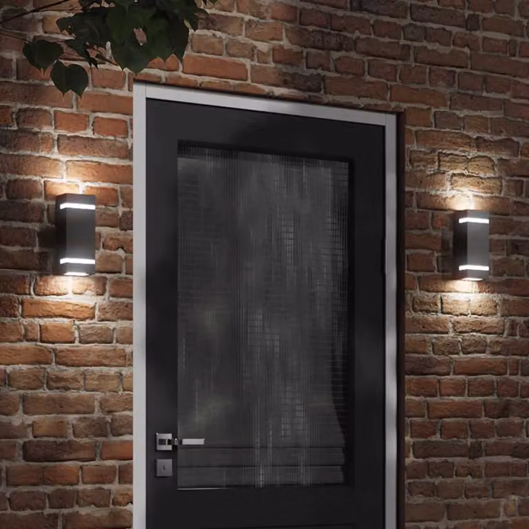 Set di 2 applique da esterno vidaXL nere in acciaio inossidabile e plastica, montaggio a parete, design moderno rettangolare con illuminazione up/down e protezione IP44