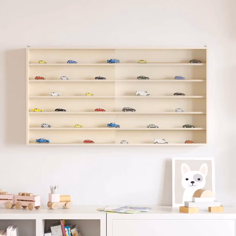 Vetrina a muro moderna vidaXL in legno beige con ante in vetro, L: 100 cm, P: 8,5 cm, H: 54 cm
