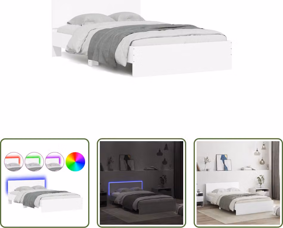 The Living Store Giroletto con testiera illuminazione LED bianco 135x190 cm