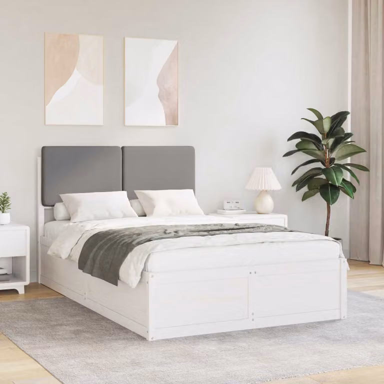 Letto moderno vidaXL con testiera rivestita in tessuto grigio e struttura in legno di pino L/P/H: 200 x 120 x 93 cm