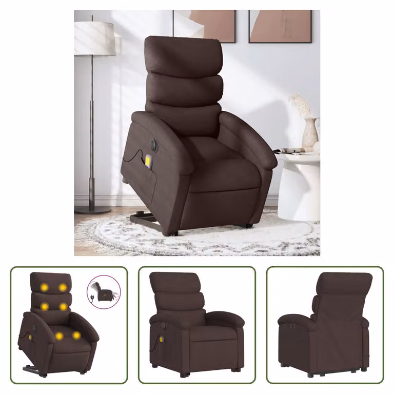 The Living Store Poltrona massaggiante elettrica con supporto in piedi Tessuto marrone scuro