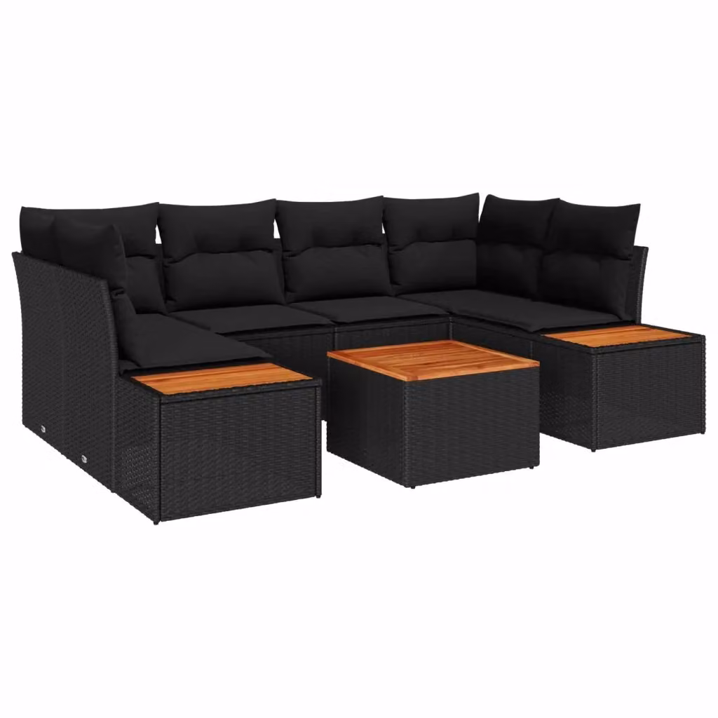 Set Divano da Giardino vidaXL 7 Pezzi Moderno a Forma di L con Cuscini Nero – 2