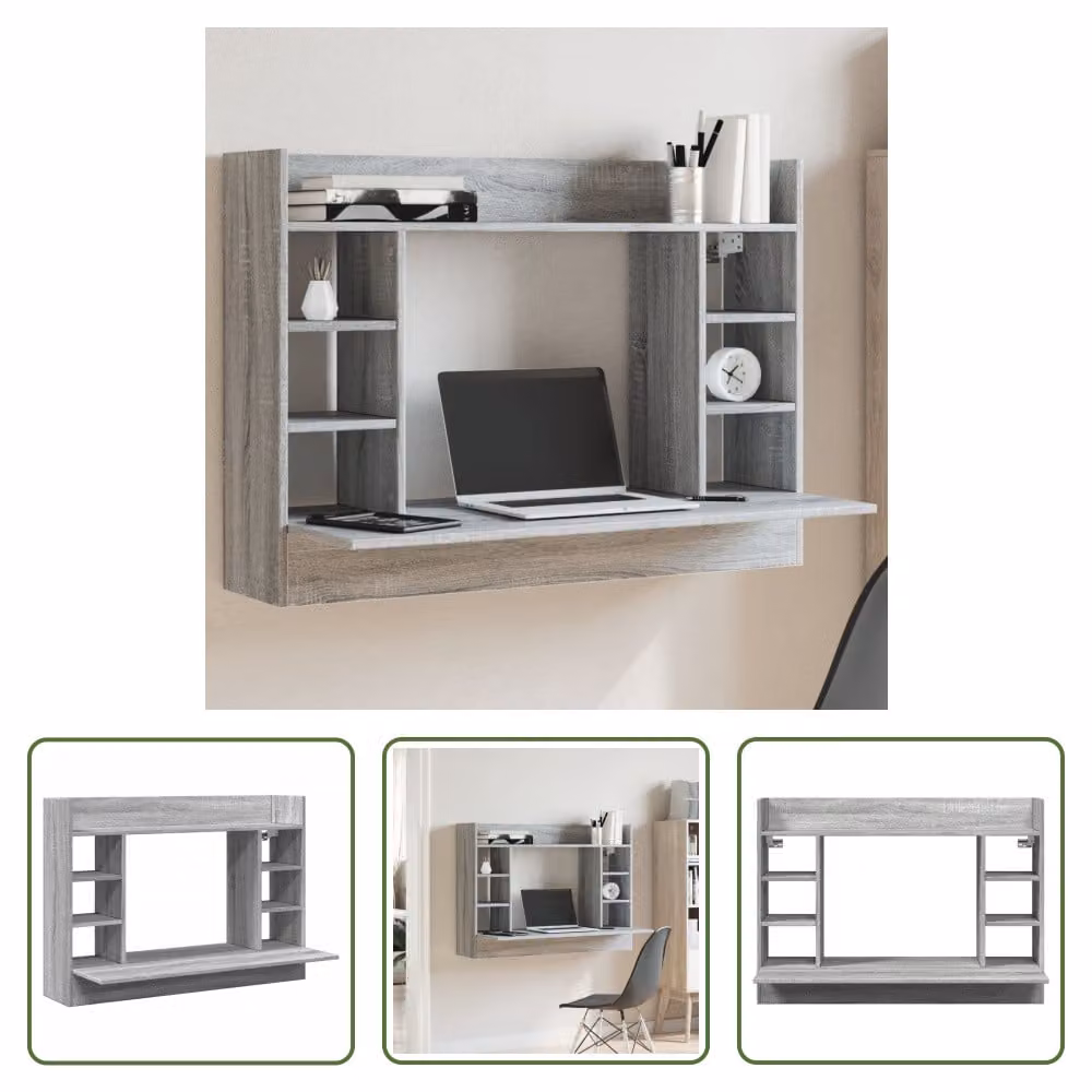 The Living Store Scrivania a muro Grey Sonoma 105x48x75 cm Materiale legno