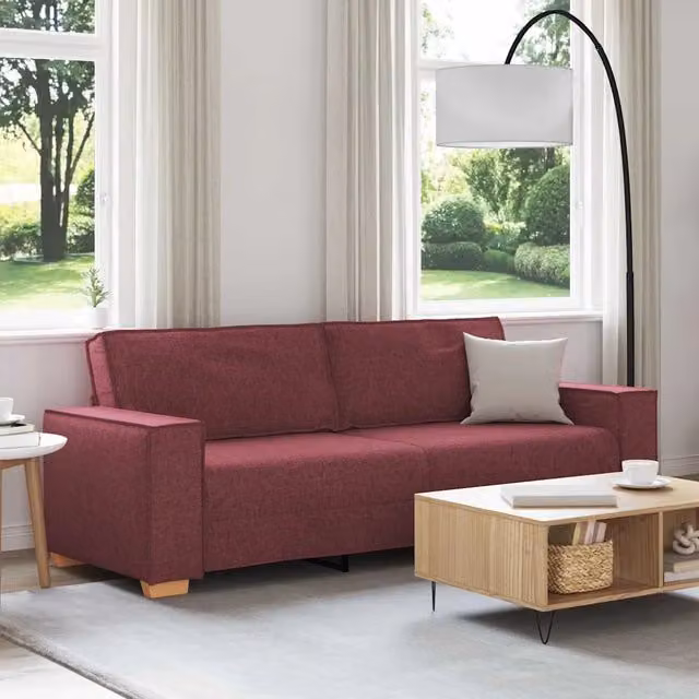 Divano a 3 posti moderno vidaXL in tessuto rosso L: 220 cm, P: 84 cm, H: 78 cm