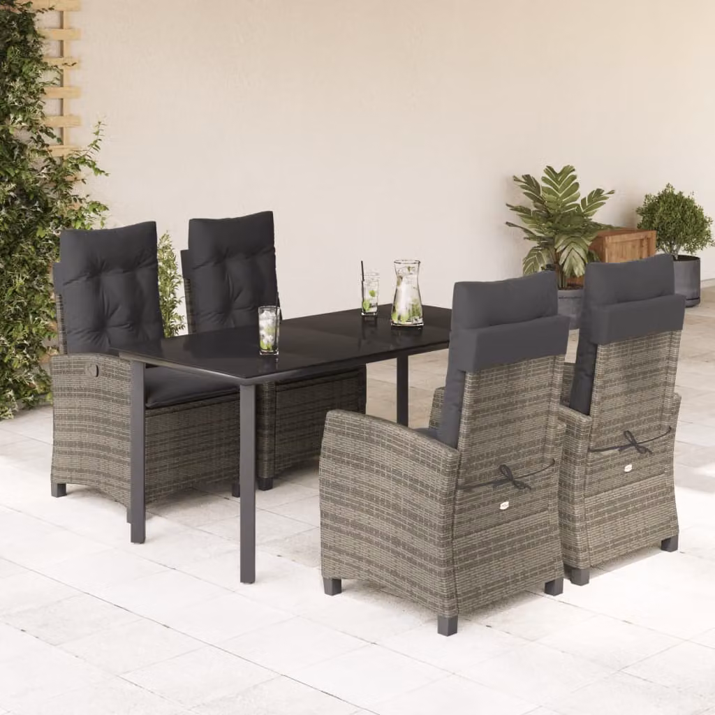 vidaXL Set da Pranzo da Giardino 5 pz in Polyrattan e Vetro Grigio e Nero