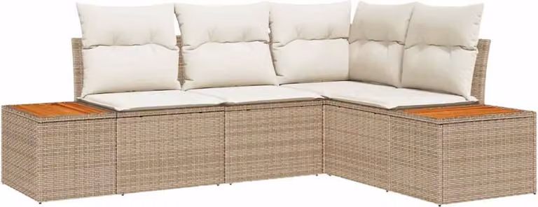 Set Divano da Giardino con cuscino 5 pcs Beige Poly Rattan
