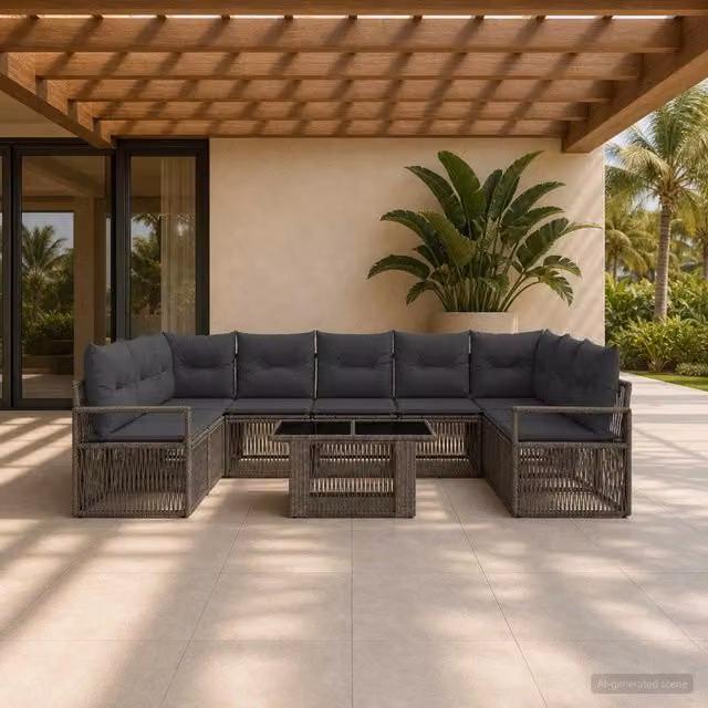 Set Divano da Giardino 10 pz Grigio e Grigio Scuro polyrattan 3437144