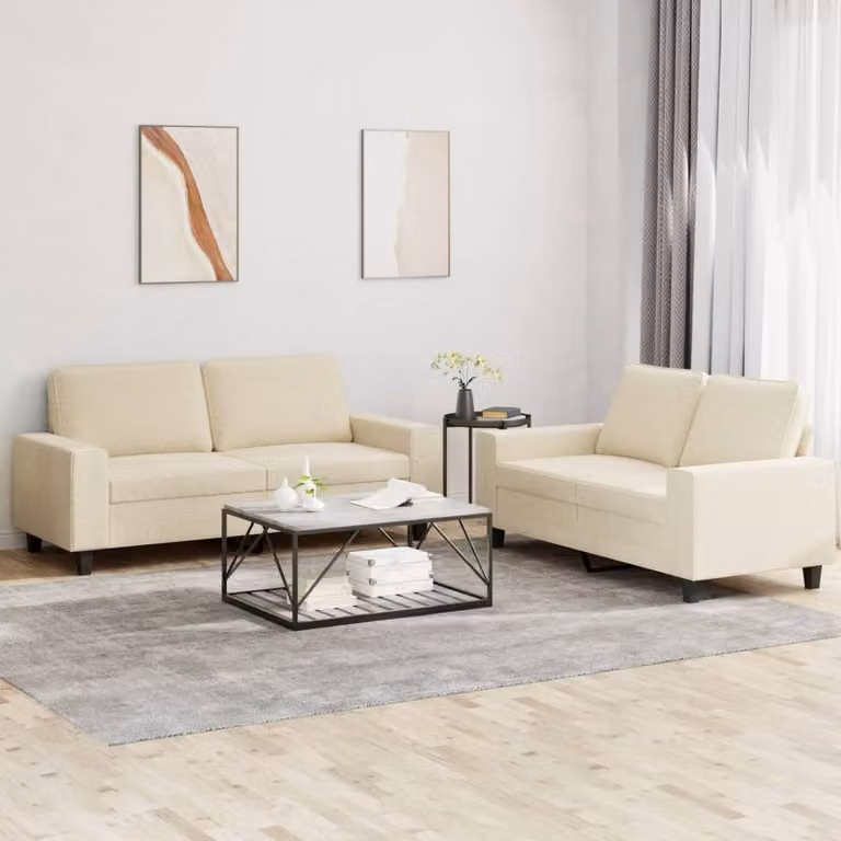 Maison Exclusive - Set divano a 2 posti in tessuto color crema