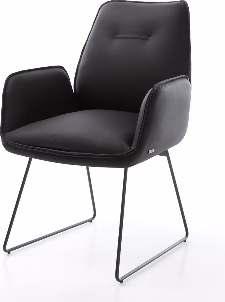 DELIFE Sedia da pranzo Zoa-Flex in vera pelle nera, base a slitta nera, molle insacchettate