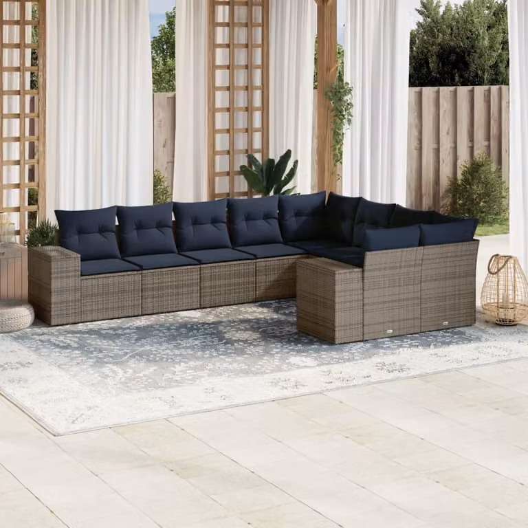Set di divani da giardino vidaXL in polyrattan grigio con cuscini, design moderno a forma di L per esterno
