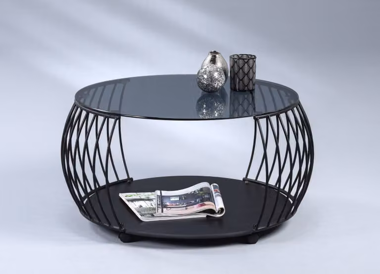 Collezione M2 Tavolino - Vetro grigio - Struttura in metallo - Ø 80 cm - con rotelle