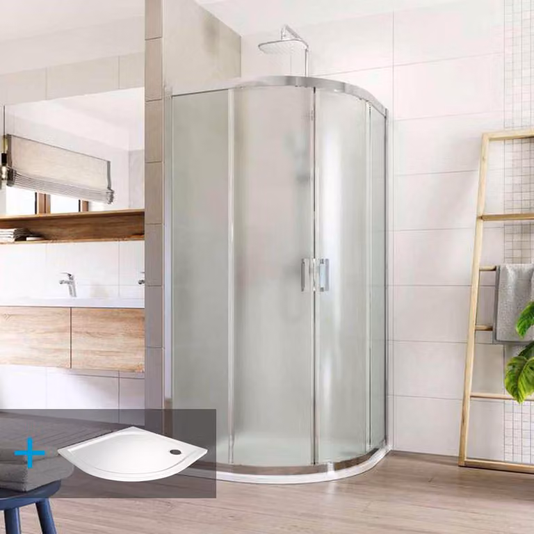 Cabina doccia Mereo, Lima, quarto di cerchio, 90x90x190 cm, R 550, cromo ALU, vetro Point, piatto in marmo - CK608B22KM