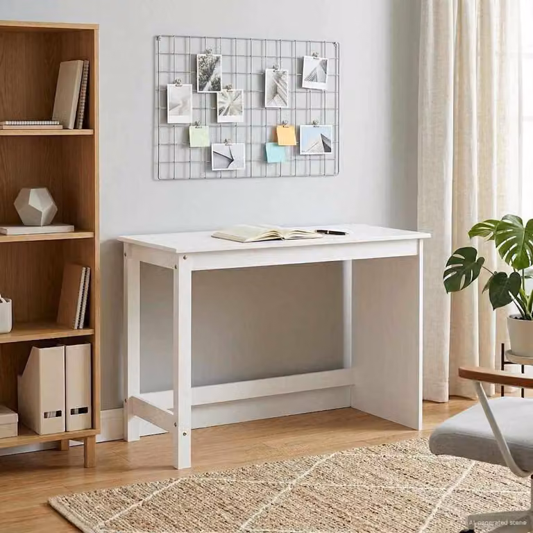 Scrivania in legno massello di pino, dimensioni 112 x 50 x 75 cm, colore bianco