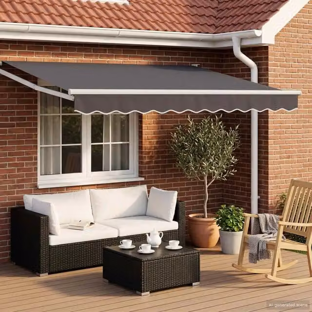 Tenda retrattile manuale vidaxl con LED in poliestere, colore antracite e bianco, L: 3 m, P: 2,5 m – 1
