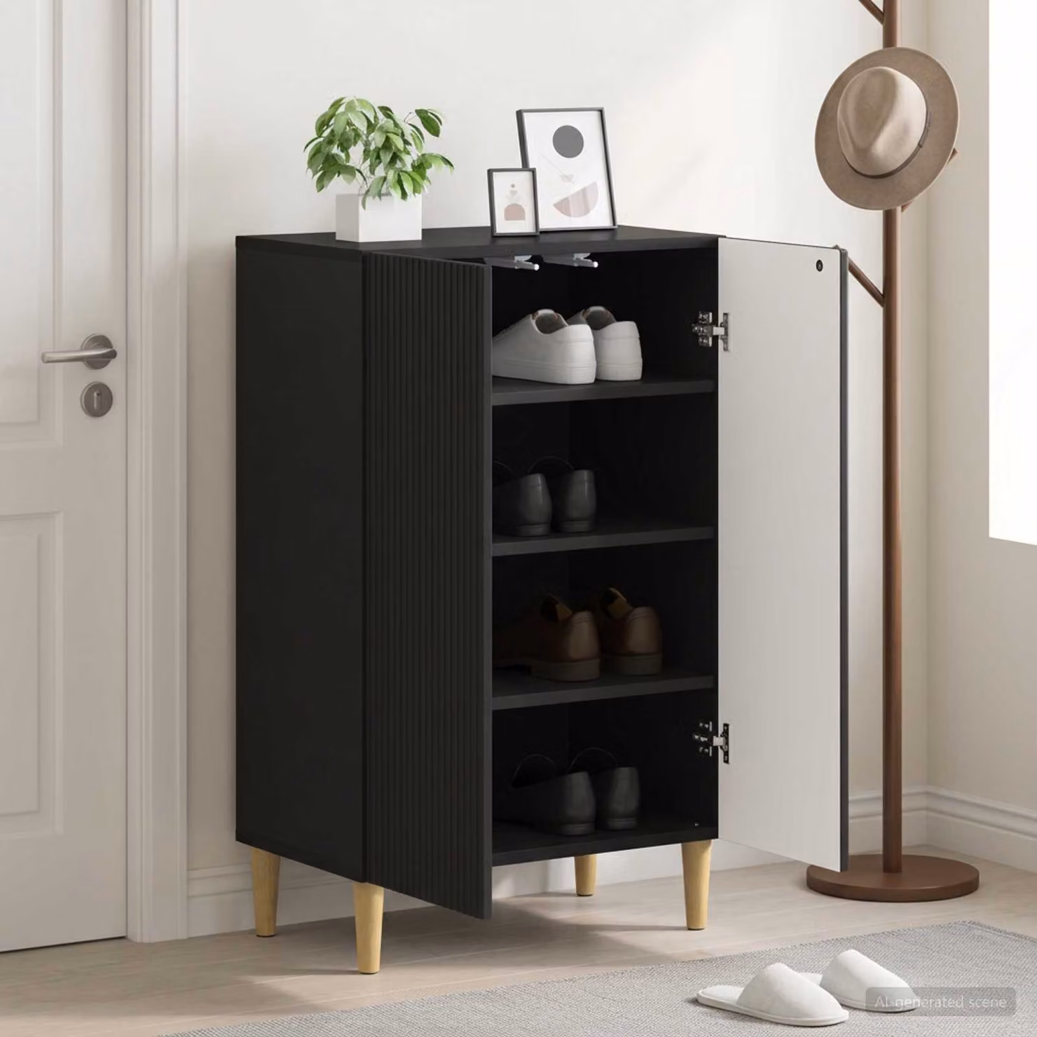 Mobile porta scarpe vidaXL ARNHEM nero con ante a battente L: 59,5 cm, P: 39,5 cm, H: 90 cm