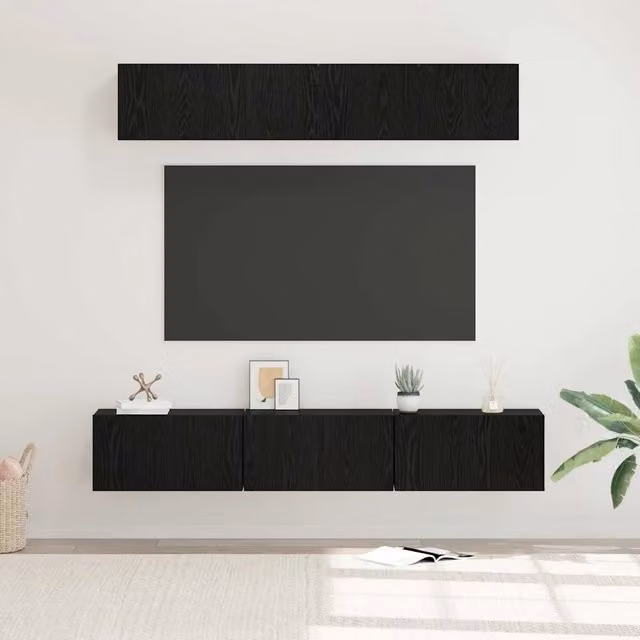 Set mobile TV 5 pz Rovere Nero Legno ingegnerizzato 3393406