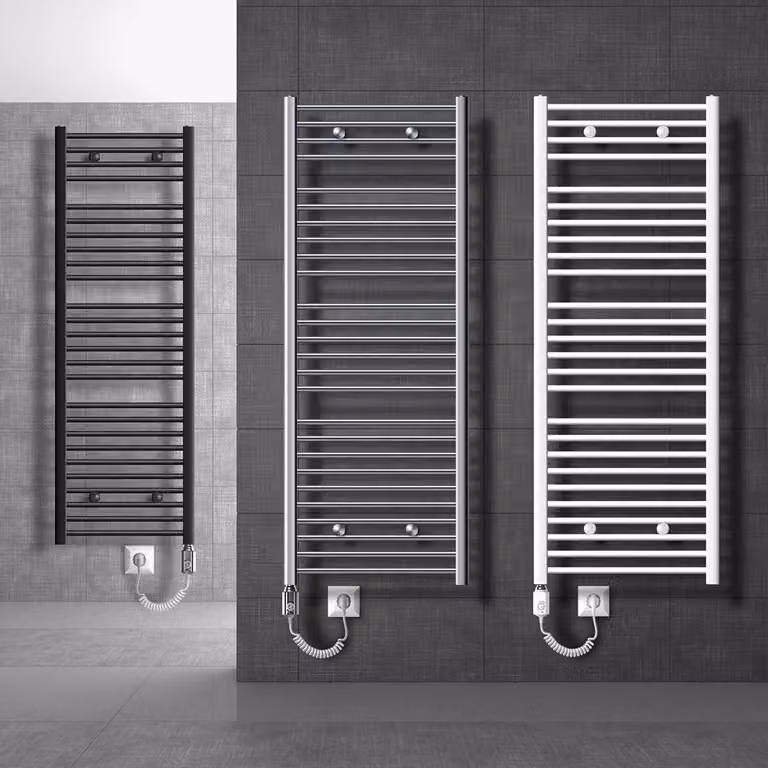 Radiatore elettrico da bagno, dimensioni 300x1400 mm, colore antracite, 900W, con barra riscaldante cromata, attacco laterale. Asciugamano radiatore, design rettangolare