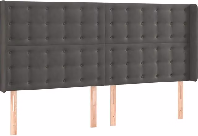 Testiera ad orecchio in velluto grigio scuro con struttura in legno di larice L: 203 cm, P: 16 cm, H: 118/128 cm