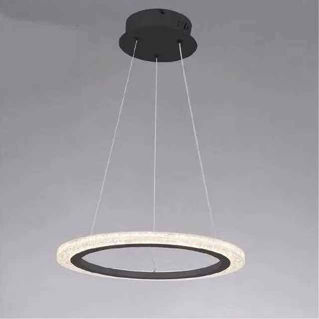 Trade Shop Lampadario a Sospensione LED Anello Moderno Nero con Effetto Cristallo, 36W, Dimmerabile e con Telecomando