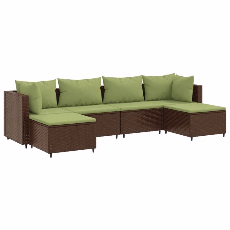 Set Mobili da Giardino 6pz con Cuscini in Polyrattan Marrone