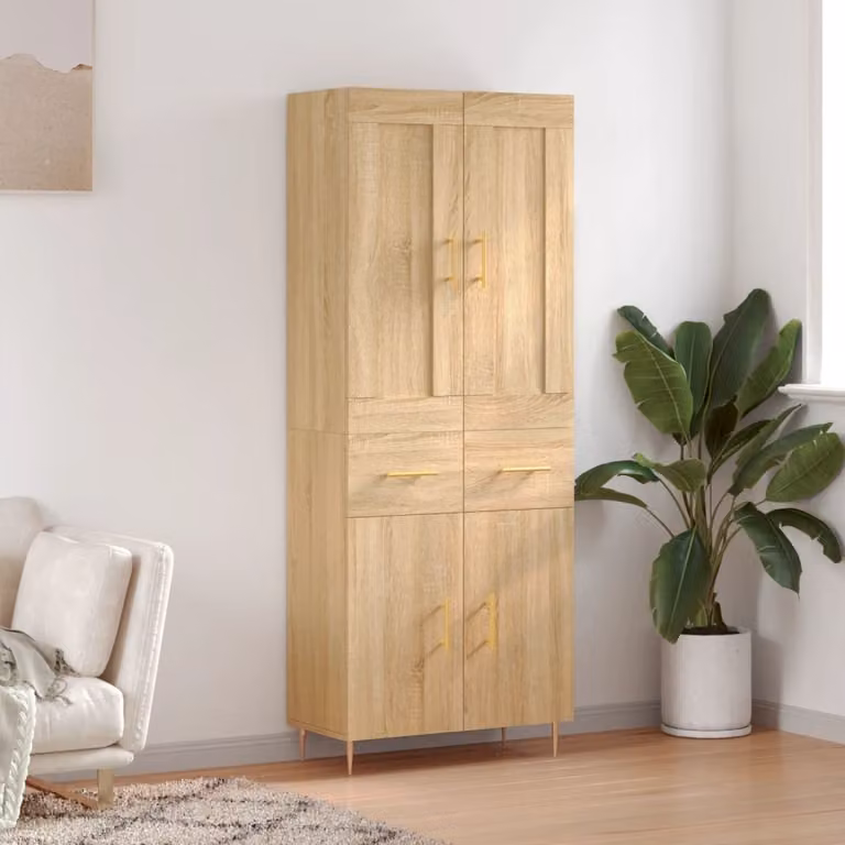 Credenza moderna vidaXL in legno Rovere Sonoma con ante a battente, L/P/H: 69,5 x 34 x 180 cm