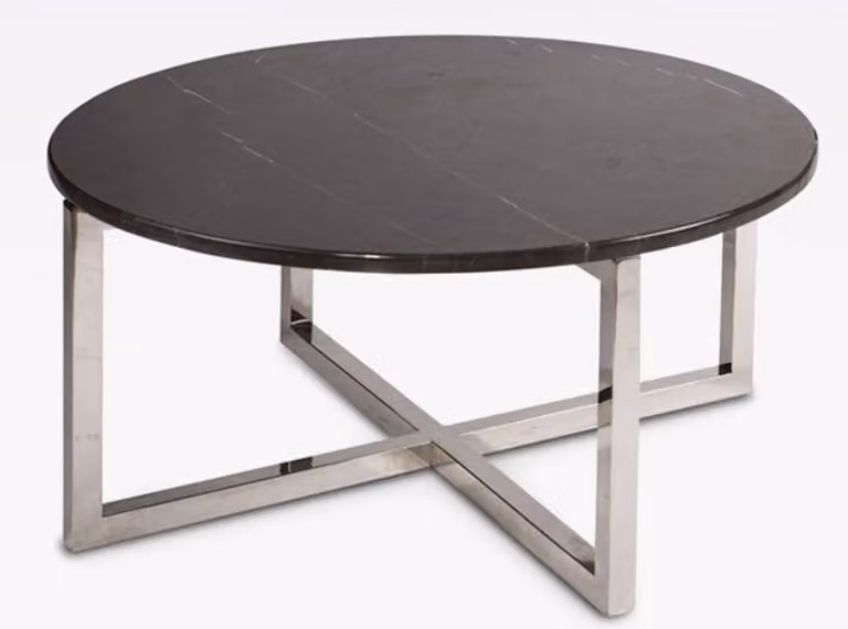 Tavolino Casa Padrino grigio grafite / argento Ø 80 x H. 40 cm - Tavolino da salotto moderno rotondo con piano in marmo - Mobili da salotto