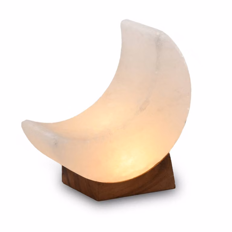 Wagner Life Lampada in cristallo di sale Mond white line USB, base legno, bianca, Bianco / Opale, Soggiorno / Sala da pranzo, Pietra, Lampada da tavolo