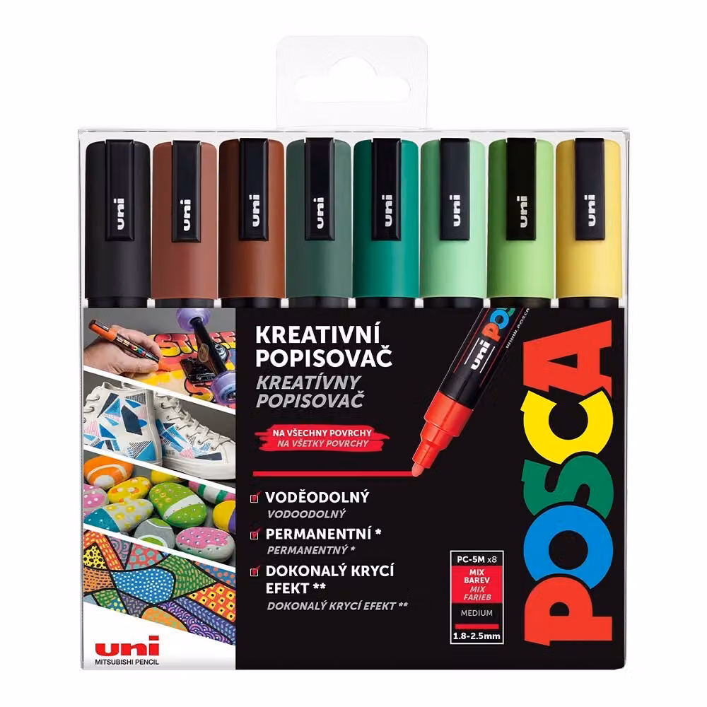 Set di pennarelli acrilici POSCA - PC-5M, TERRA, 1,8 - 2,5 mm, mix di toni della terra (8 pezzi)