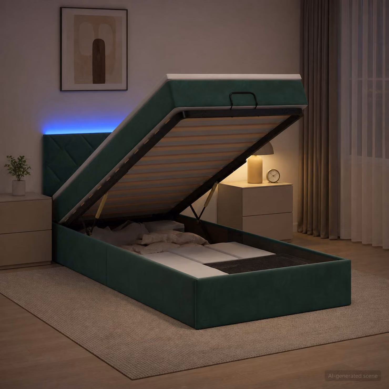 Letto Ottomano con Materasso e Illuminazione LED vidaXL, Verde Scuro, L/P/H: 200 x 80 x 88 cm