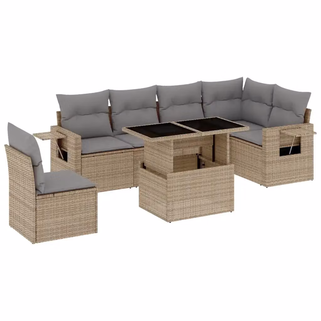 vidaXL Set Divani da Giardino 7 pz a Forma a L con Cuscini Beige e Grigio in Polyrattan e Metallo – 2