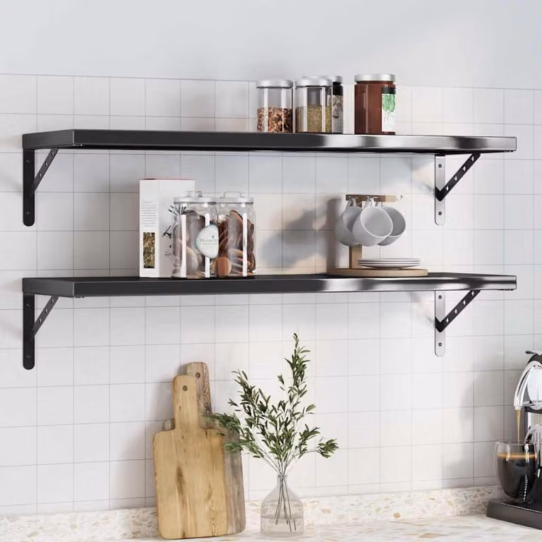 vidaXL Set di 2 Mensole da Muro in Metallo Nero Opaco L: 100 cm, P: 30 cm