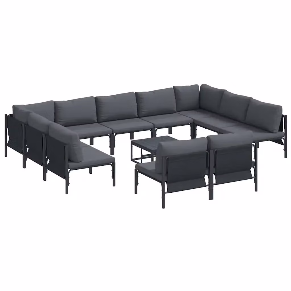 Set Divano da Giardino Moderno vidaXL 12 Pezzi in Metallo Nero Antracite Opaco – 2