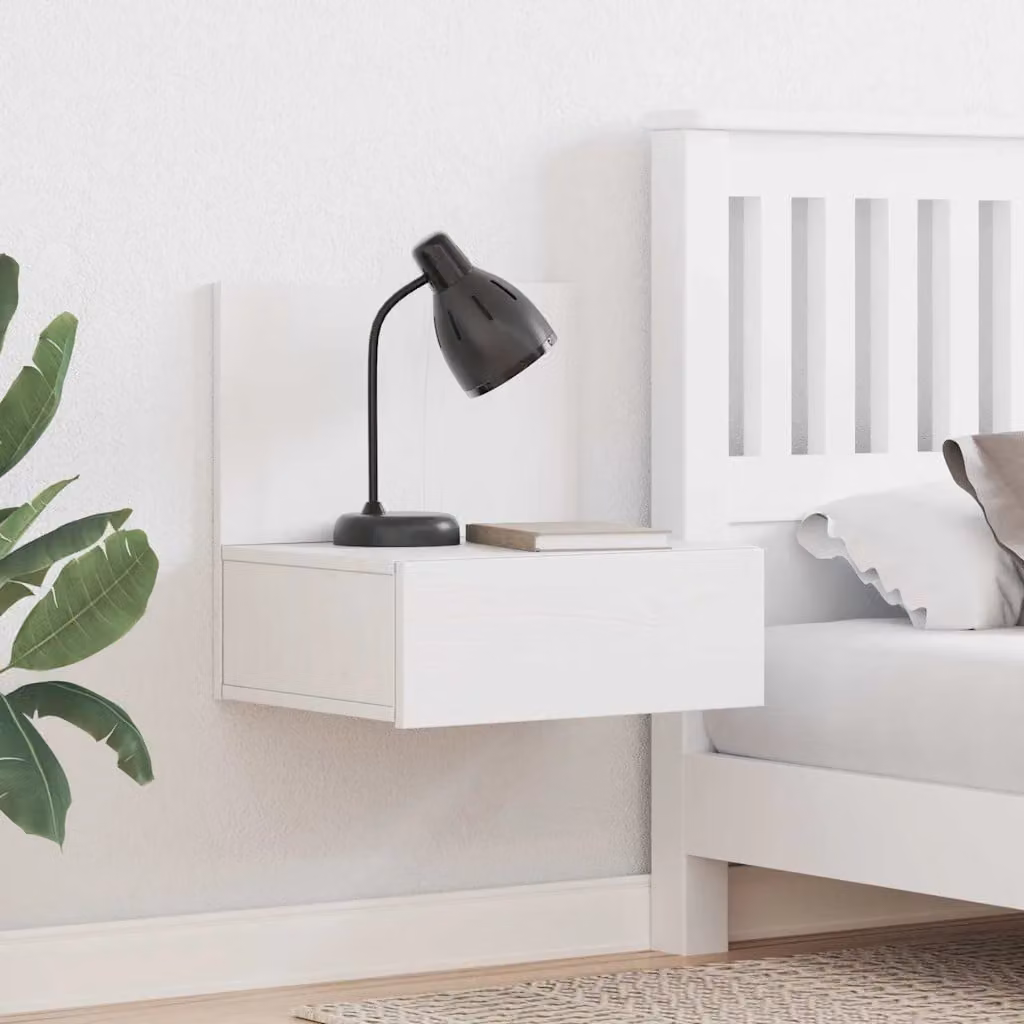 Set di 2 comodini vidaXL in legno di pino massello bianco, sospesi a parete, L 42 cm x P 32,5 cm x H 40 cm
