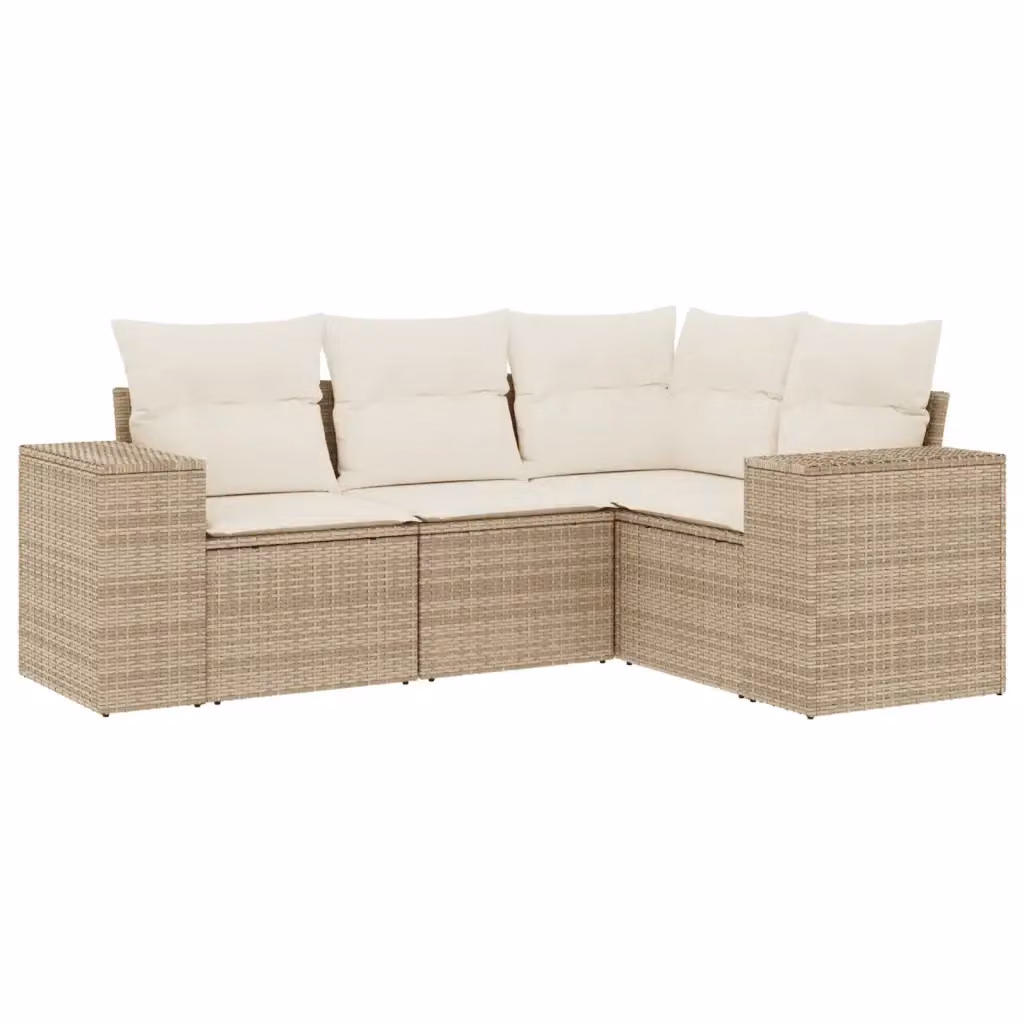 Set Divano da Giardino Moderno VIDAXL in Polyrattan con Cuscini Beige a Forma di L, 4 Pezzi – 2
