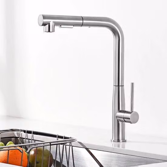 Kraan da cucina, estensibile, con rubinetto di scarico ad alta pressione e doccia, due getti d'acqua, 360° girevole, in acciaio inossidabile