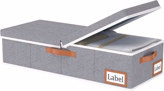 Contenitore da letto grigio 60x30x15 cm con coperchio e maniglie