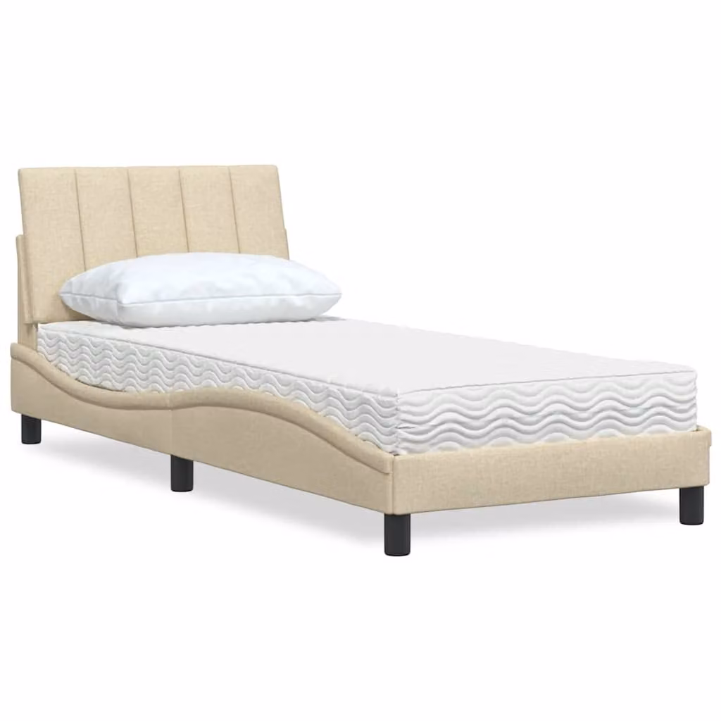 Letto con Materasso Hanko vidaXL in Tessuto Beige e Bianco, L/P: 90 x 190 cm