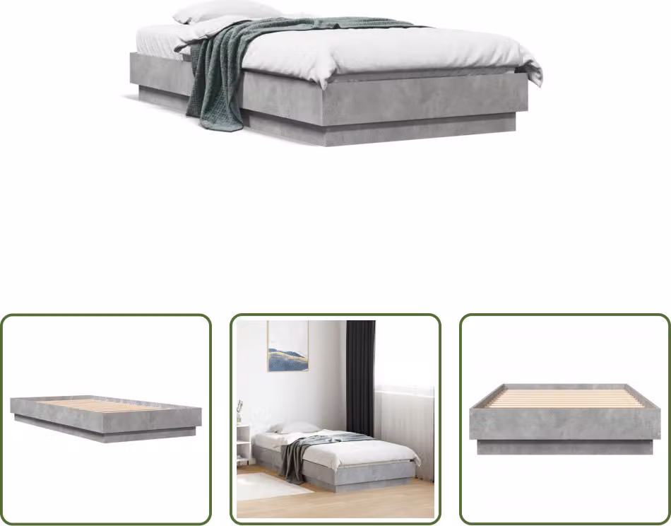 The Living Store Struttura per letto in cemento grigio 75x190 cm Materiale a base di legno