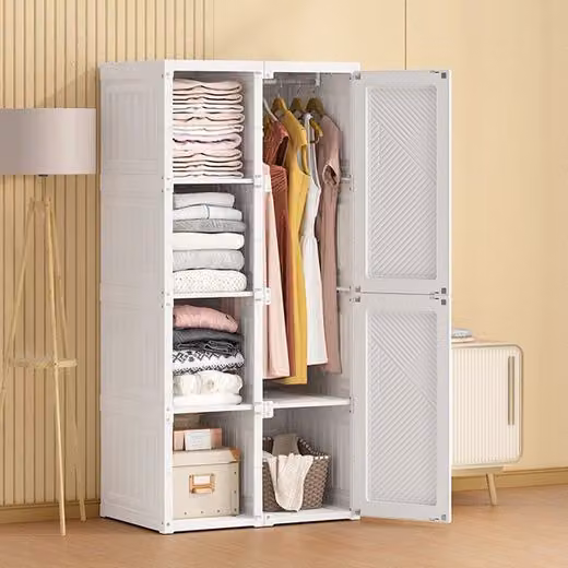 Armadio Fortuna Lai Armadio pieghevole monoblocco, 6 ante con chiusura magnetica e 1 asta appendiabiti Bianco